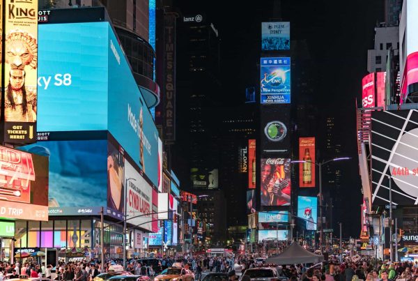 Multuple billboards and LED displays in downtown