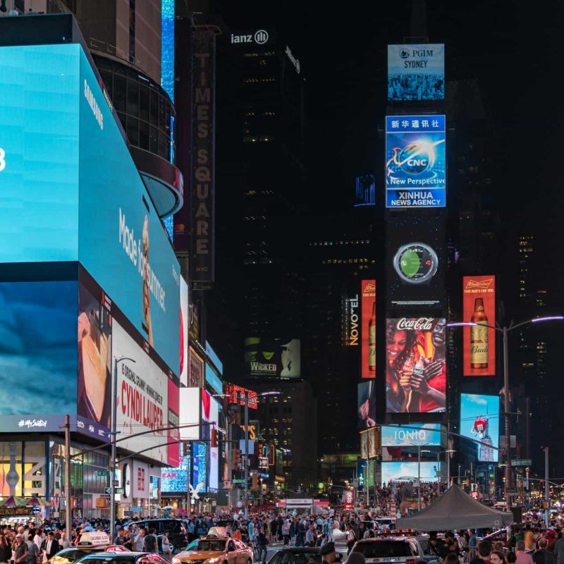 Multuple billboards and LED displays in downtown